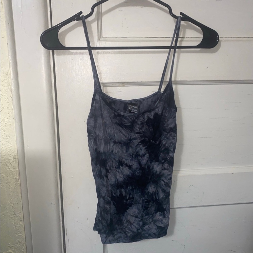 Zine From Zumiez Tie Dyed Black & Grey Tank Top With Pocket